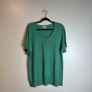 Eileen Fisher Small Green Linen & Cotton Oversized Short Sleeve Shirt